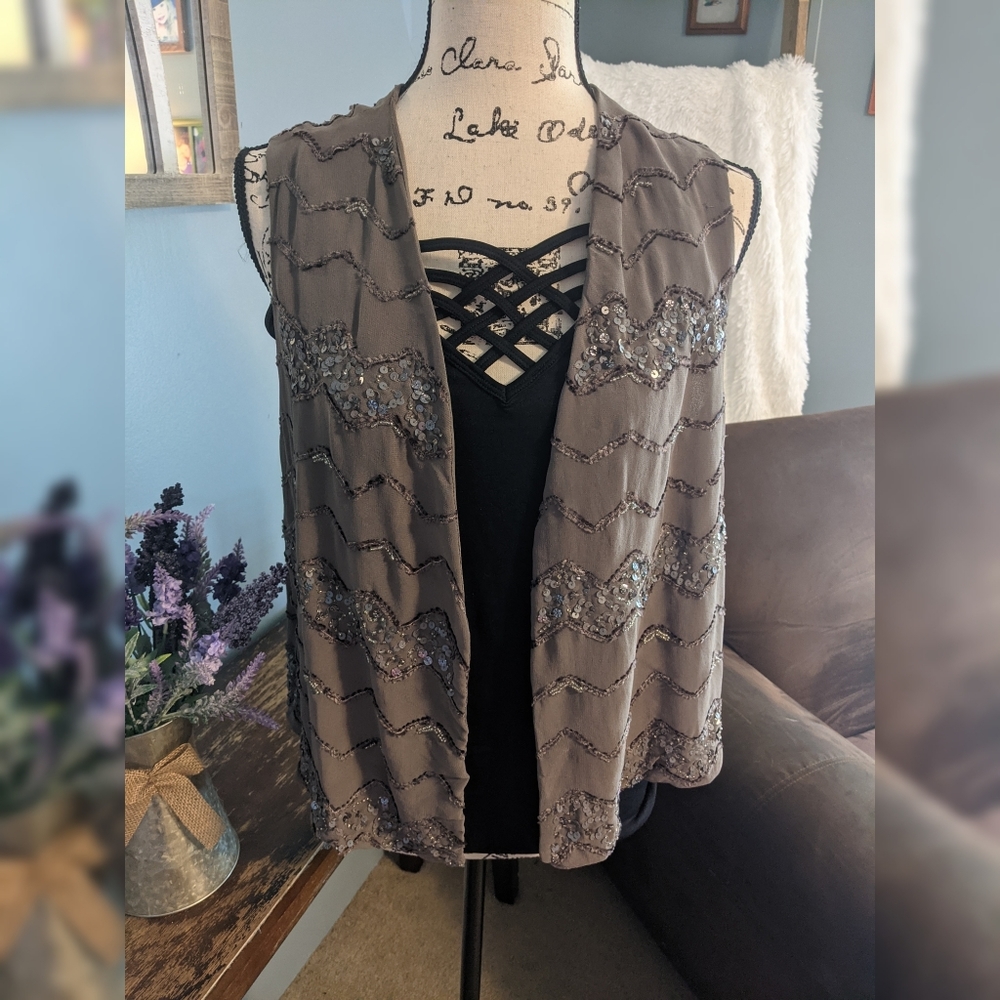 Chico's Grey Sequin Vest